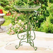 Zaer Ltd International 28" Tall Round Iron Birdbath with Folding Stand in Antique Green "Stephania" ZR220404-GR View 6