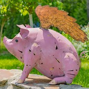 Zaer Ltd International 30.5" Tall Flying Pink Iron Pig Statue with Golden Wings "Rachael" ZR220221 View 6