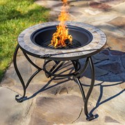 Zaer Ltd. International Pre-Order: 25.6"D. Round Mosaic Tile Metal Fire Pit "Grey Rocks" ZR803681-B View 6