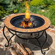 Zaer Ltd. International 32.6"D. Round Mosaic Tile Metal Fire Pit "Shenandoah" ZR803682-A View 6