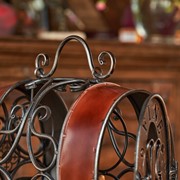 Zaer Ltd. International 15.75" Tall Oval Barrel-Shaped Wine 2-Bottle Rack with Moving Handle "Setúbal" ZR240124 View 6