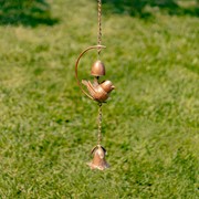 Zaer Ltd International 91" Long Antique Copper Iron Rain Chain with Bird & Bell Details ZR235180 View 6