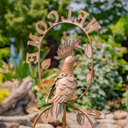 Zaer Ltd International 63.25" Tall Metal "Welcome" Garden Stake with Cockatoo & Flower Bells ZR235188 View 6