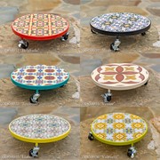 Zaer Ltd. International 11.8" Ceramic Mosaic Tile Plant Trolley "Toulouse" - Teal/Blue/Red ZR850033 View 6