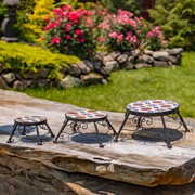 Zaer Ltd International Pre-Order: Set of 3 Mosaic Top Plant Riser Stands in Yellow/Blue/Red "Calabria" ZR850022-SET View 6