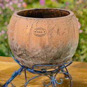 Zaer Ltd International Set of 2 Assorted Ceramic Globe Planters with Metal Tripod Stands in Cobalt Blue ZR241909-BLS View 6