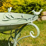 Zaer Ltd. International 23" Tall Iron Birdbath with Bird Details & Porcelain Accent in Green "Rome 1945" ZR180891-GR View 6
