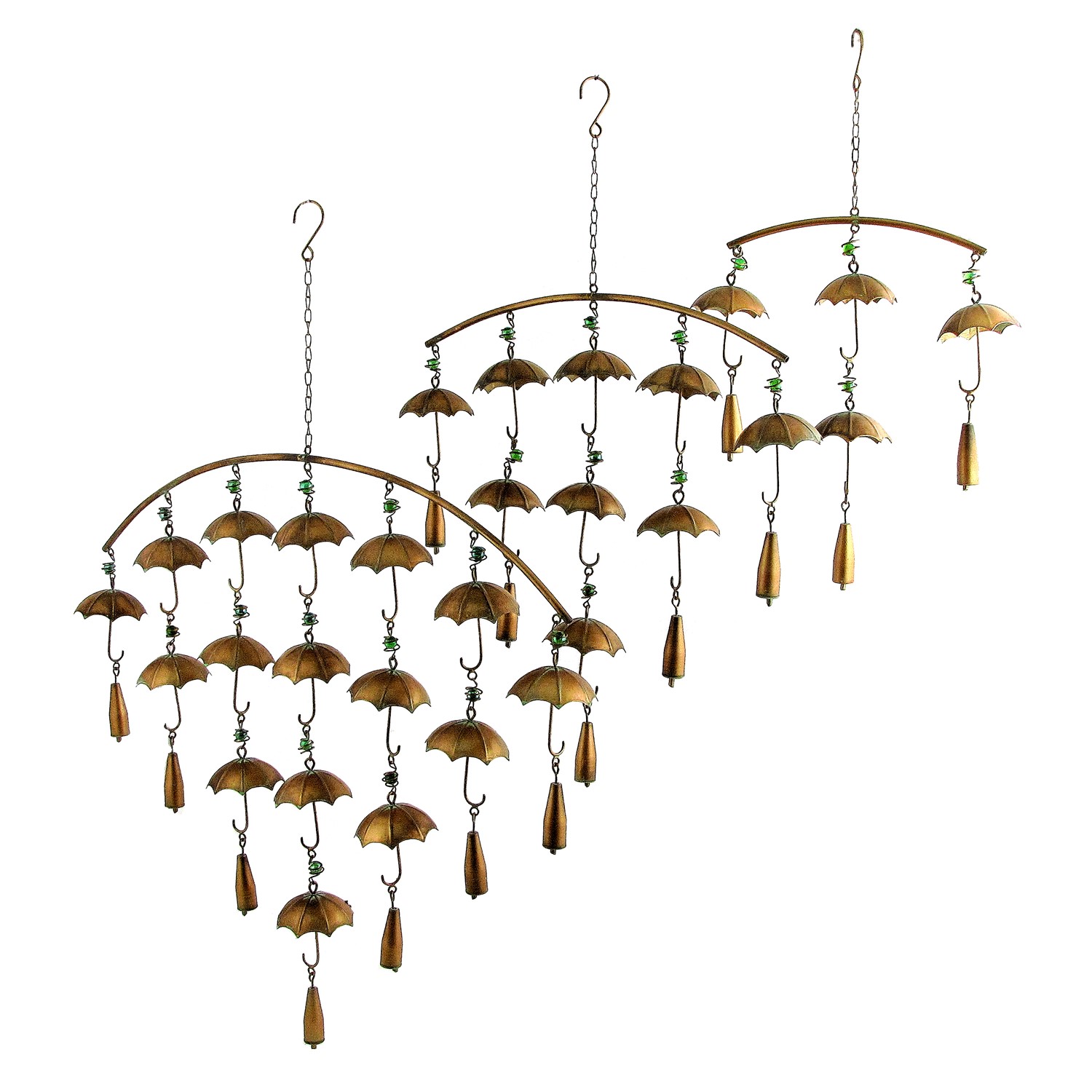 GRAND ARCHIVE Beseech the Winds 3枚セット Set of 3 Antique Copper Umbrella Wind Chimes with Bells
