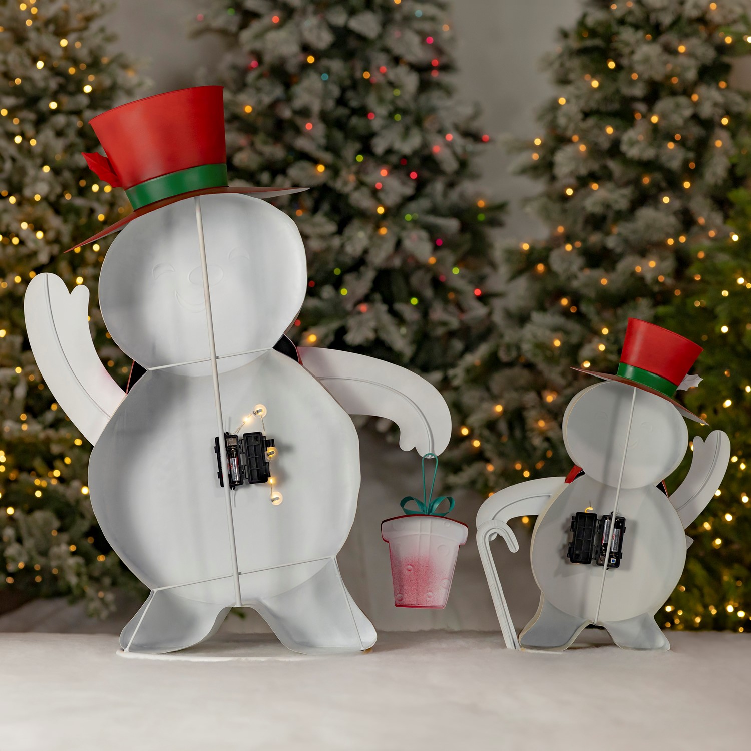 Set of 2 Friendly Metal Snowmen Figurines 