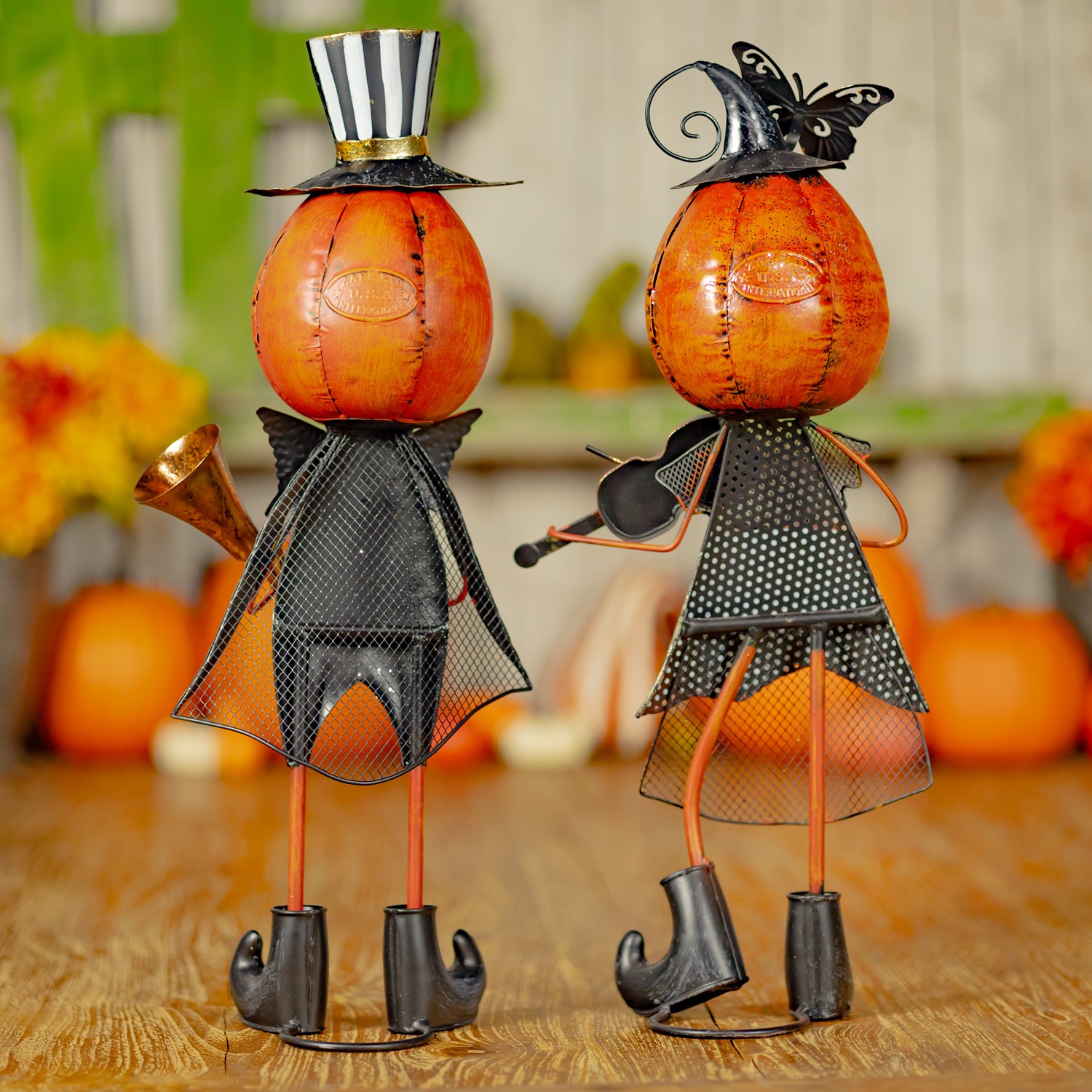 Set of 2 Metal Jack-O-Lantern Musician Couple