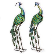 Zaer Ltd. International Set of 2 41" Tall Blue & Green Colorful Metal Peacocks with Acrylic Accents ZR140655-SET View 7