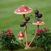 Zaer Ltd International Pre-Order: Set/6 Assorted Funny Ants on Iron Mushroom Garden Stakes "Funny Ants" ZR652404-SET View 7