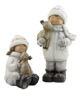 Zaer Ltd. International Set of 2 Tushka Snow Children in White Holding Baby Reindeer ZR960380 View 7