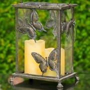 Zaer Ltd International Set of 2 Rectangular Glass Butterfly Lanterns in Frosted Silver ZR630608-FSS View 7