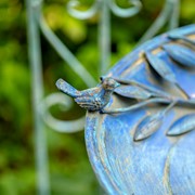 Zaer Ltd International Pre-Order: 31" Tall "Two Birds" Iron Birdbath with Frosted Blue Finish ZR180387-FB View 7