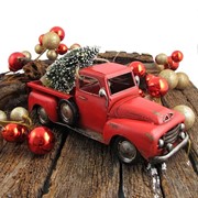 Zaer Ltd International 16" Distressed Red Pickup Truck with Christmas Tree ZR362100 View 7