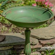 Zaer Ltd International 28.75" Tall Round Pedestal Birdbath with Bird Details in Antique Green ZR181173-GR View 7