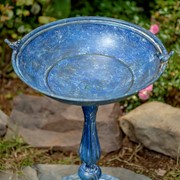 Zaer Ltd International 28.75" Tall Round Pedestal Birdbath with Bird Details in Antique Blue ZR181173-BL View 7