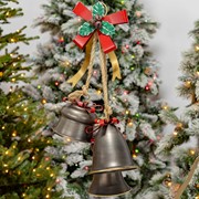 Zaer Ltd International Set of 6 Old World Galvanized Christmas Bells with Bows ZR731220-SET View 7