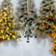 Zaer Ltd International Pre-Order: Set of 6 Hanging Galvanized Folding Snowflakes with Bells ZR731170-SET View 7