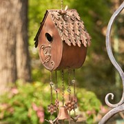 Zaer Ltd International Antique Copper Hanging Birdhouse Wind Chime "Farm House" ZR190557-C View 7