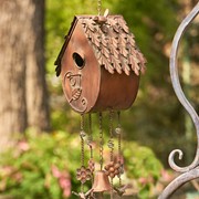 Zaer Ltd International Pre-Order: 38" Long Antique Copper Hanging Birdhouse Wind Chime "Farmhouse” ZR190557-C View 7
