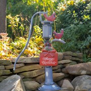 Zaer Ltd. International 31" Tall Old Style Blue Iron Water Pump with "Merry Christmas" Sign & Cardinals ZR190272 View 7