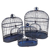 Zaer Ltd International Pre-Order: Set of 2 Iron Bird Cage Decorations in Antique Blue ZR190546-BL View 7