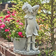 Zaer Ltd International 30" Tall Magnesium Fairy Garden Statue with Basket in Antique White "Oliver" ZR341730-AW View 7