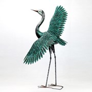 Zaer Ltd. International Set of Two 41.5" Tall Stylized Silver-Teal Metallic Crane Garden Figurines ZR218219-SET View 7