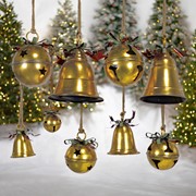 Zaer Ltd International Set of 9 Assorted Antique Gold Oversized Hanging Metal Christmas Bells ZR200891-SET View 7