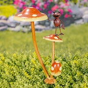 Zaer Ltd International Pre-Order: Set of 6 Assorted Friendly Frogs on Iron Mushroom Garden Stakes ZR652407-SET View 7