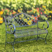 Zaer Ltd International "Stephania" Victorian-Style Iron Garden Bench in Cobalt Blue ZR090517-BL View 7