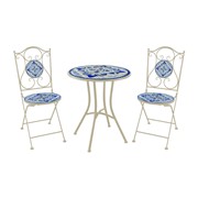 Zaer Ltd. International "Cape May" Three Piece Mosaic Bistro Set - White & Blue ZR850190-60-SET View 7
