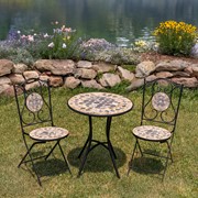 Zaer Ltd. International "Medora" Three Piece Mosaic Bistro Set - Stone Grey & Tan ZR850114-69-SET View 7