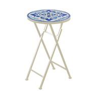 Zaer Ltd. International "Cape May" 23in. Tall Mosaic Folding Plant Stand - White & Blue ZR850192 View 7