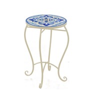 Zaer Ltd. International Pre-Order: "Cape May" 22in. Tall Mosaic Pedestal Plant Stand - White & Blue ZR850191 View 7