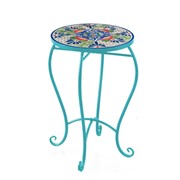 Zaer Ltd. International Pre-Order: "Baton Rouge" 22in. Tall Mosaic Pedestal Plant Stand - Blue/Green/Red ZR850915 View 7