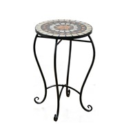 Zaer Ltd. International "Sedona" 22in. Tall Mosaic Pedestal Plant Stand - Tan & Blue ZR850215 View 7