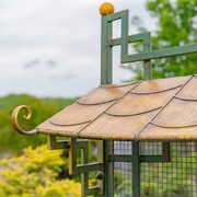 Zaer Ltd. International 16ft Long Pagoda Style Iron Garden Gate w/4Planters in Green-White-Gold "Batumi" ZR230426-GR View 7