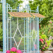 Zaer Ltd. International 16ft. Long Pagoda Style Iron Garden Gate w/4 Planters in Soft Blue "Batumi" ZR230426-LB View 7