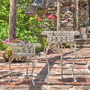 Zaer Ltd. International Set of 2 Standing Iron Plant Stands with Round Baskets in Ant. White "Stephania" ZR220385-AW View 7
