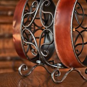Zaer Ltd. International 15.75" Tall Oval Barrel-Shaped Wine 2-Bottle Rack with Moving Handle "Setúbal" ZR240124 View 7
