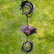 Zaer Ltd International 95" Long Antique Bronze Iron Rain Chain with Lilies & Abstract Globe Accents ZR235179 View 7