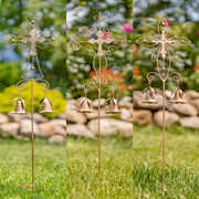 Zaer Ltd International Set of 3 Assorted Ornate Iron Cross Garden Stakes with Dangling Bells ZR235219-22-SET View 7