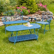 Zaer Ltd International 47.25"L. Embellished Oval Metal Garden Table with Shelf in Blue "Toulouse 1275" ZR194619-BL View 7