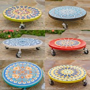 Zaer Ltd. International 11.8" Ceramic Mosaic Tile Plant Trolley "Toulouse" - Teal/Blue/Red ZR850033 View 7