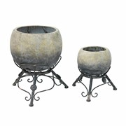 Zaer Ltd International Set of 2 Assorted Ceramic Globe Planters with Metal Tripod Stands in Black ZR241909-GYS View 7