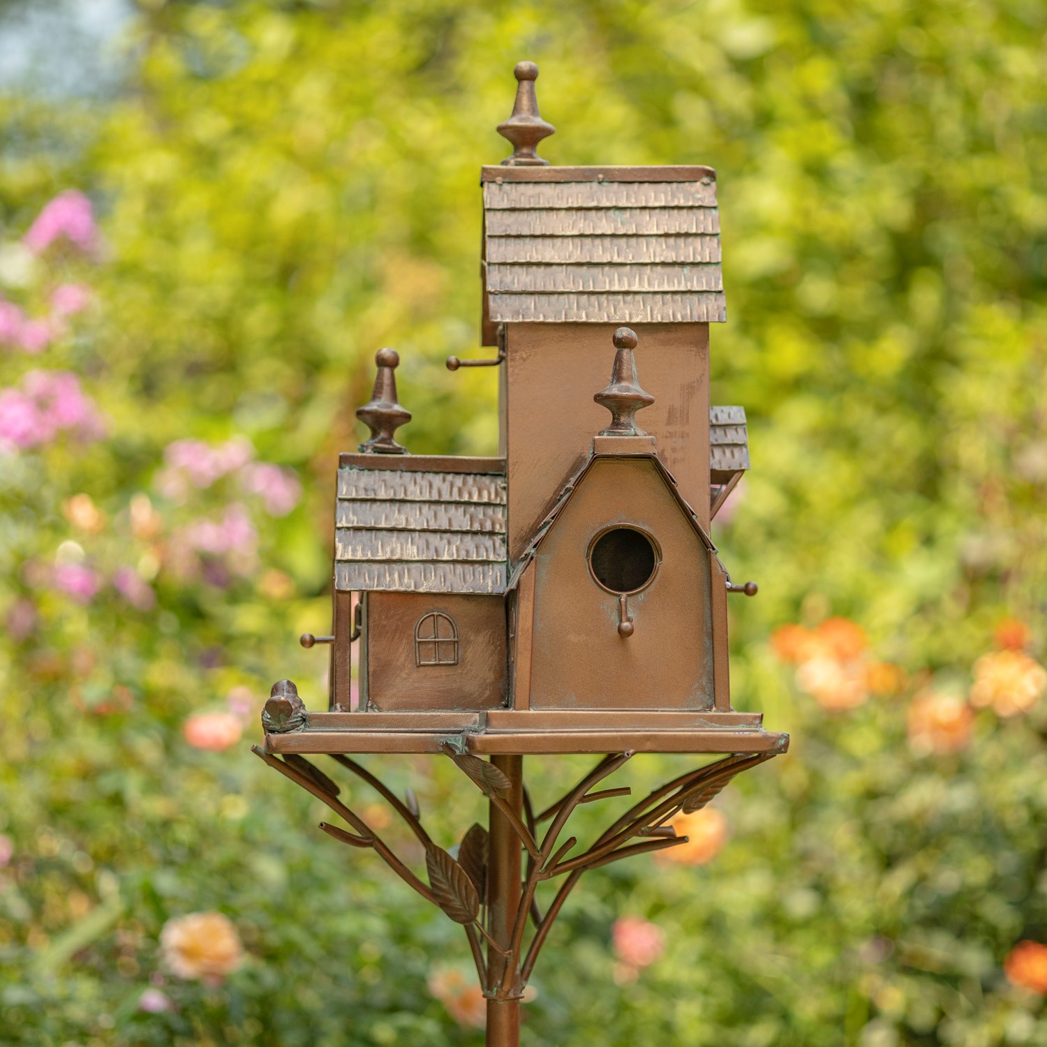 Room for 4 Bird Families in Each Large Copper Colored Multi-Birdhouse Stakes 