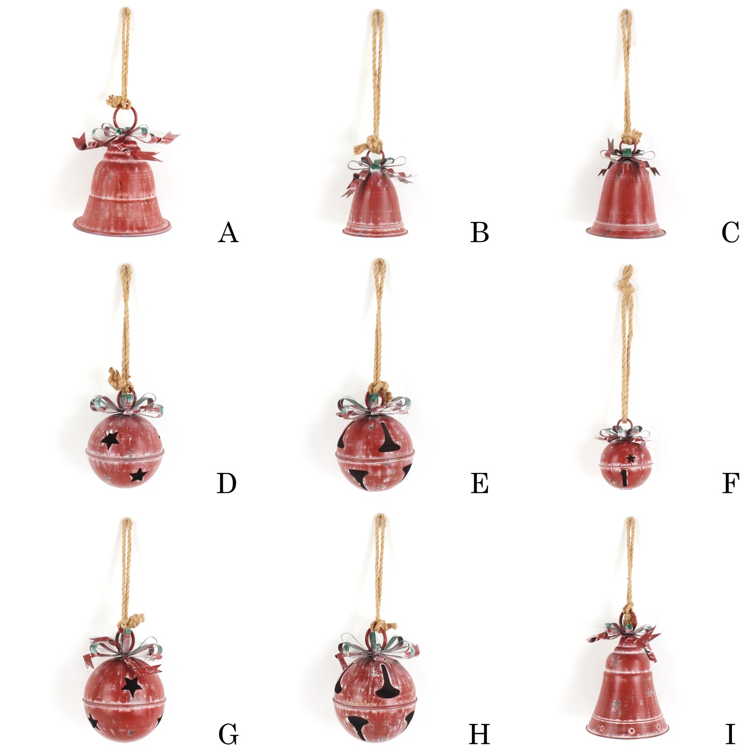 Set of 9 Assorted Antique Red Oversized Hanging Metal Set of 9 Assorted Antique Red Oversized Hanging Metal